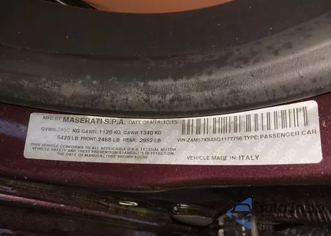 2016 Maserati Ghibli z USA, uszkodzony, nr VIN ZAM57XSA5G1177756